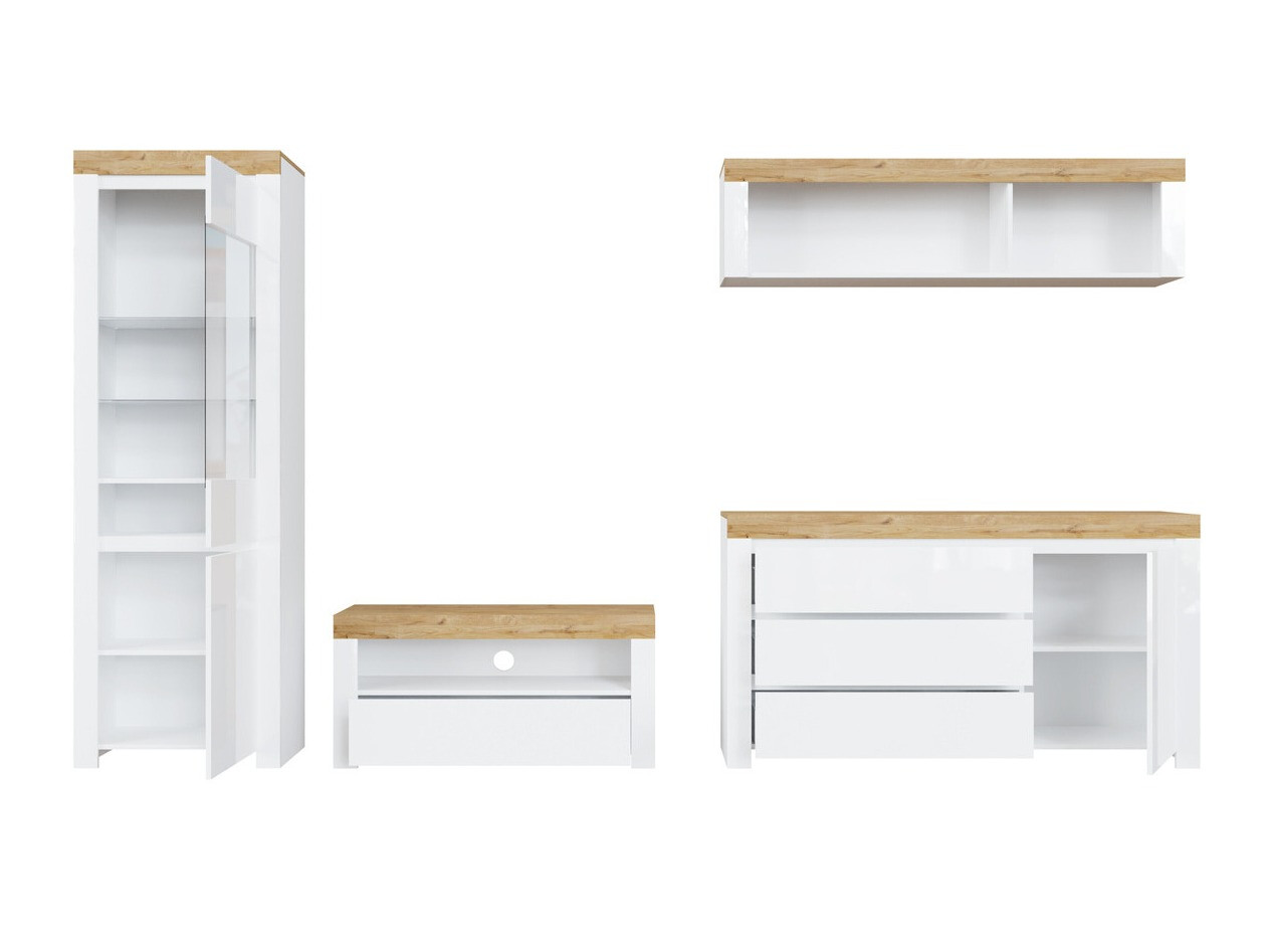 Ensemble de salon Sonsoru 144 (Blanc + Blanc brillant + Chêne wotan)