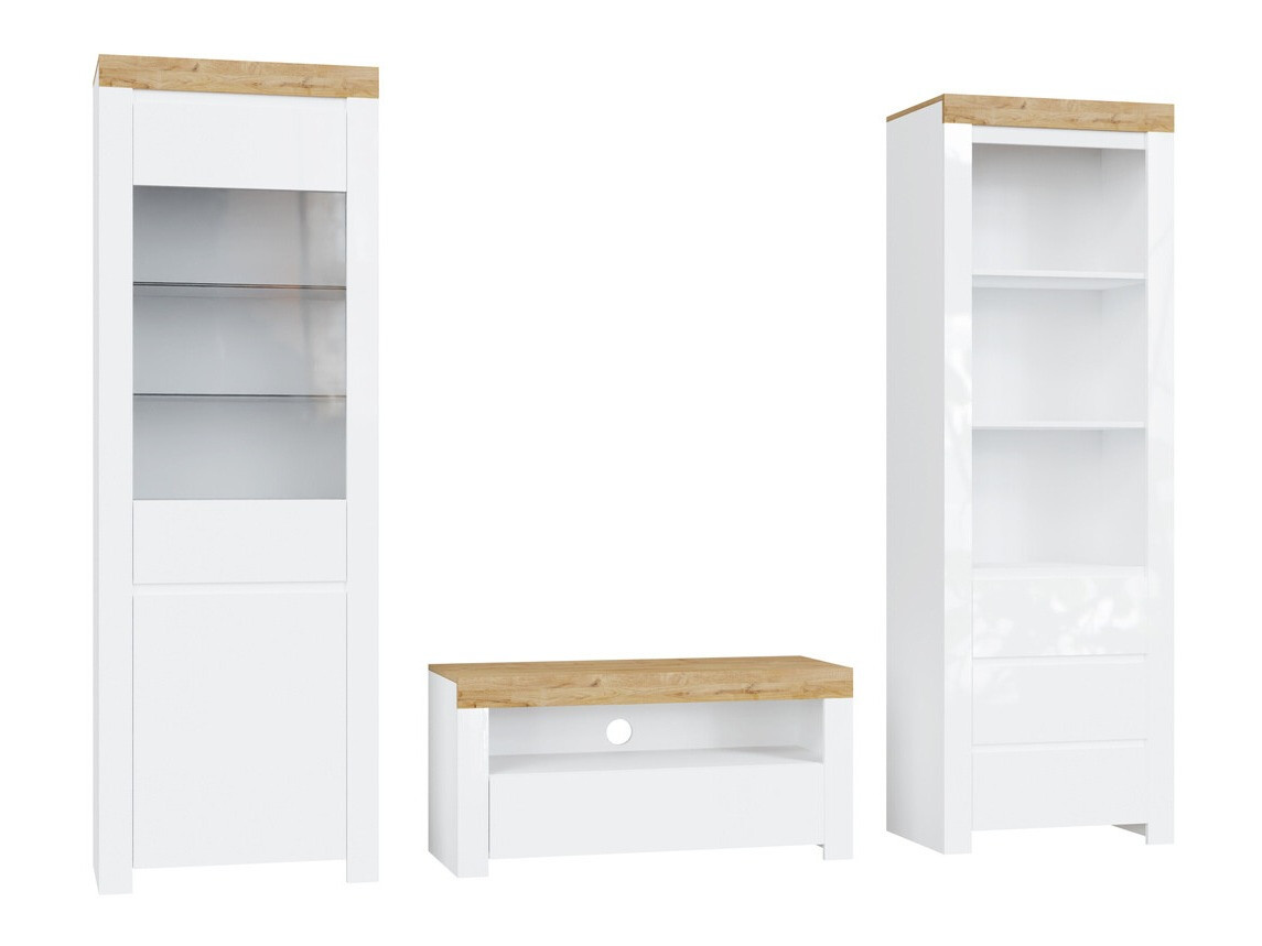 Ensemble de salon Sonsoru 145 (Blanc + Blanc brillant + Chêne wotan)