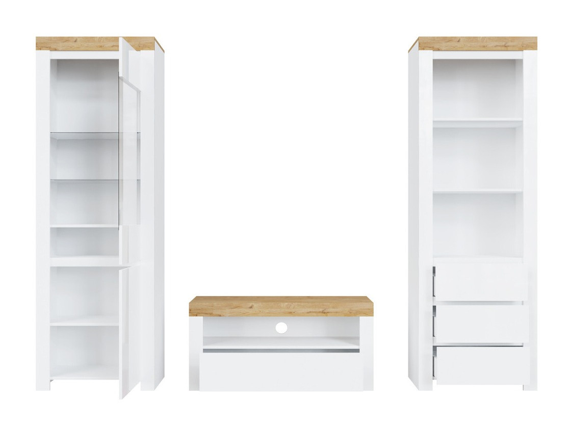 Ensemble de salon Sonsoru 145 (Blanc + Blanc brillant + Chêne wotan)