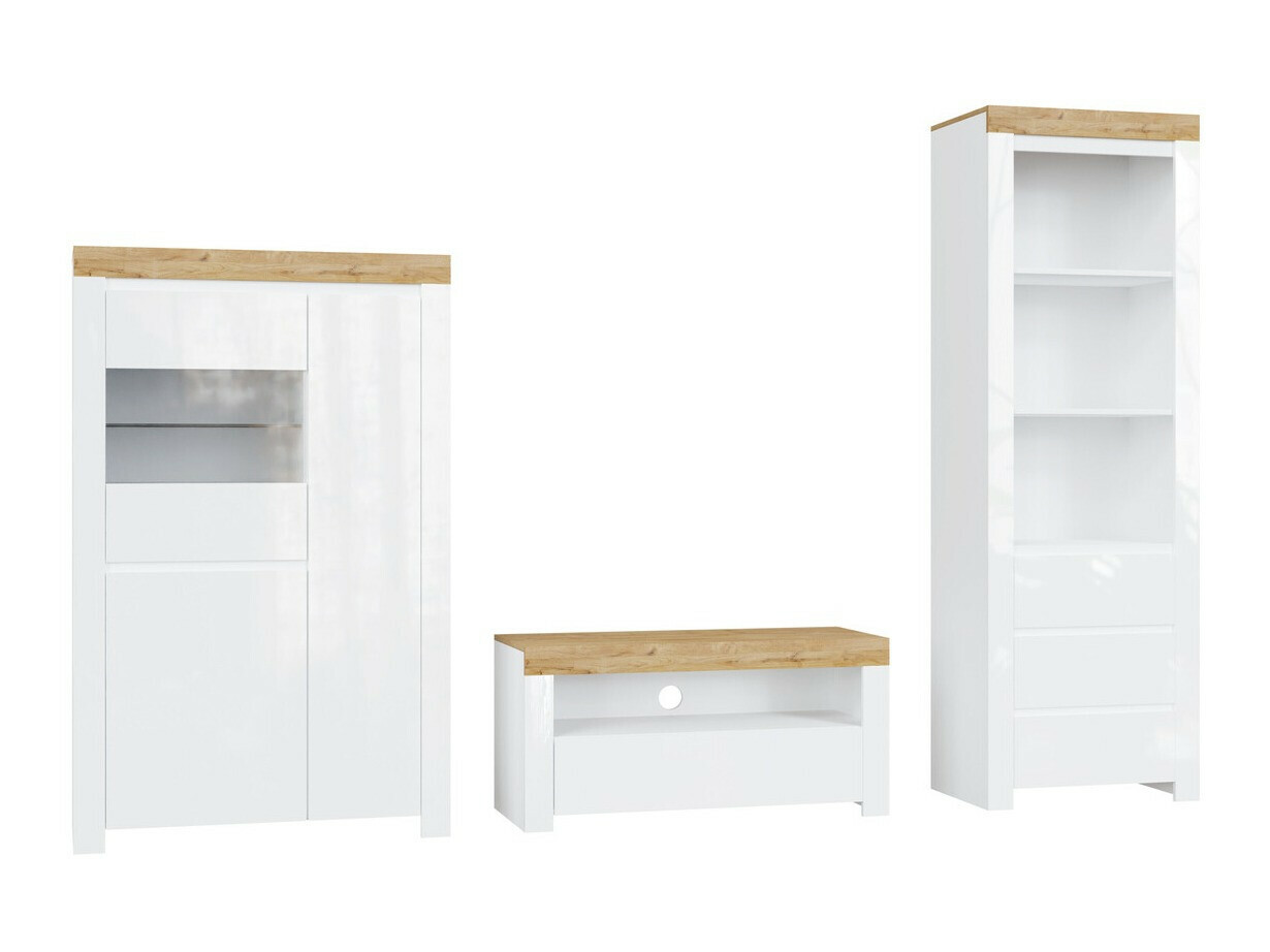 Ensemble de salon Sonsoru 146 (Blanc + Blanc brillant + Chêne wotan)