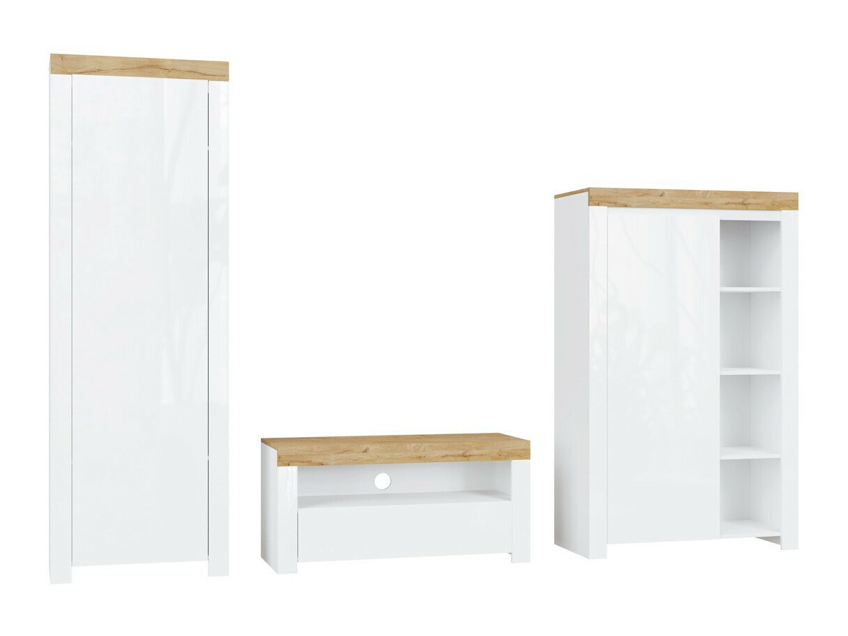 Ensemble de salon Sonsoru 147 (Blanc + Blanc brillant + Chêne wotan)