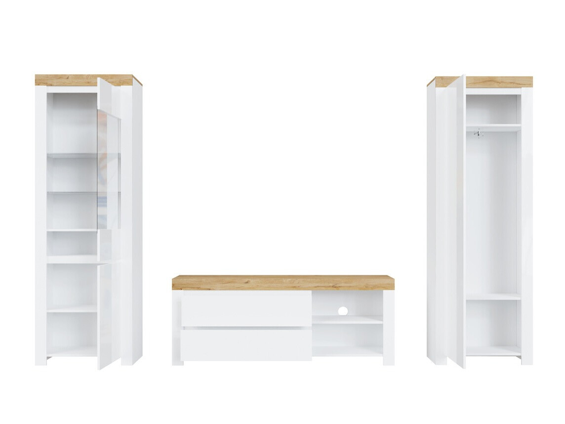 Ensemble de salon Sonsoru 148 (Blanc + Blanc brillant + Chêne wotan)