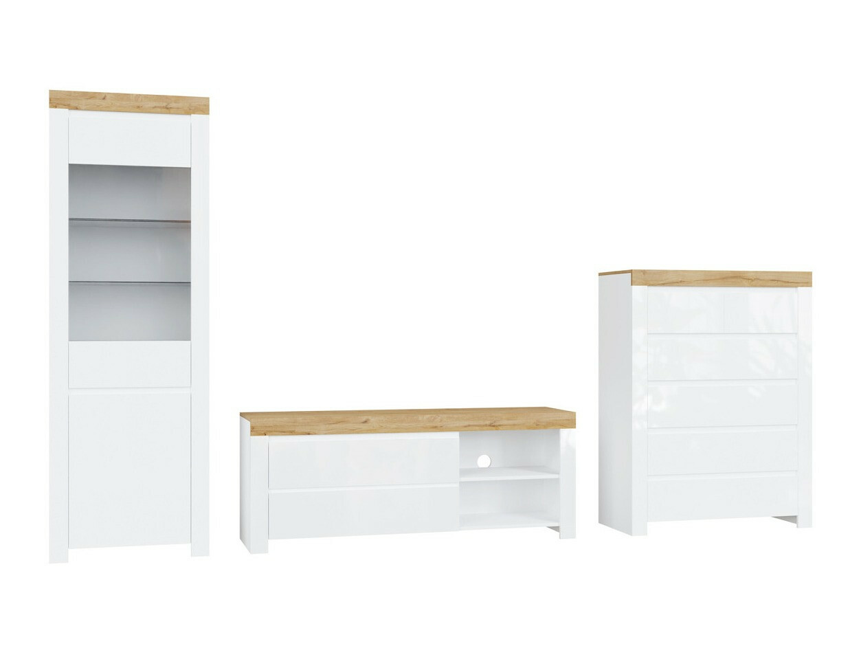 Ensemble de salon Sonsoru 149 (Blanc + Blanc brillant + Chêne wotan)