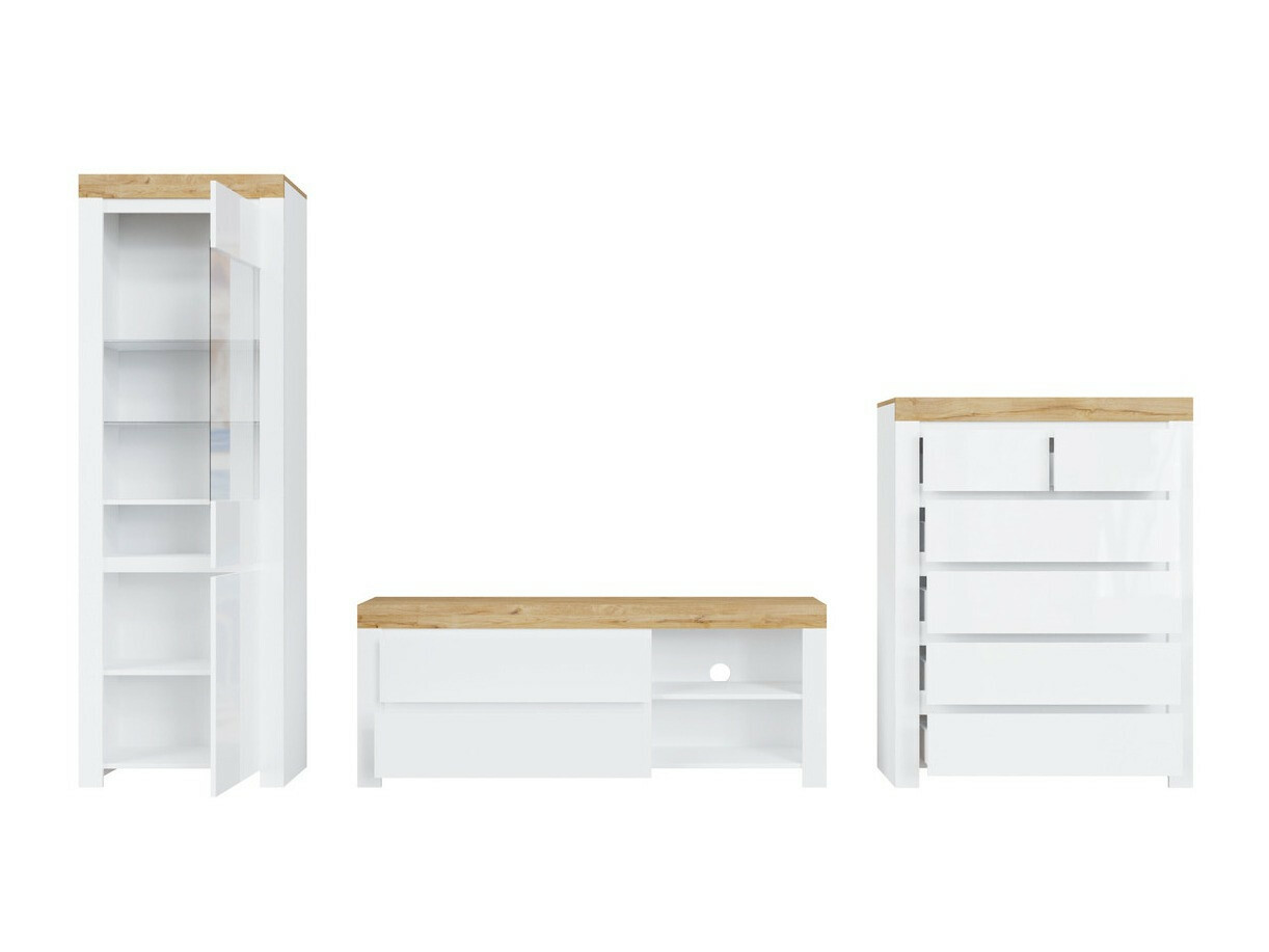 Ensemble de salon Sonsoru 149 (Blanc + Blanc brillant + Chêne wotan)