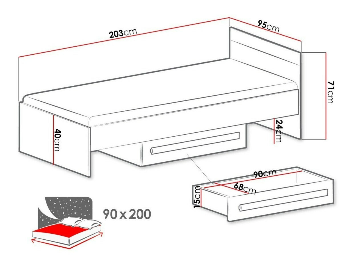Lit Akron H102 (Anthracite + Blanc + Gris)