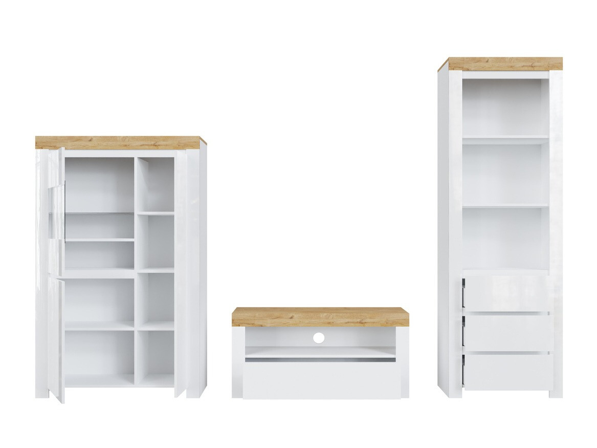 Ensemble de salon Sonsoru 146 (Blanc + Blanc brillant + Chêne wotan)