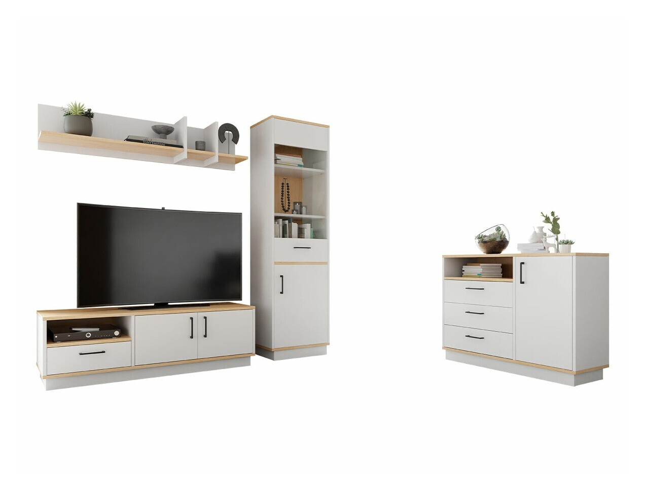 Ensemble de salon Omaha T128 (Blanc + Chêne clair)