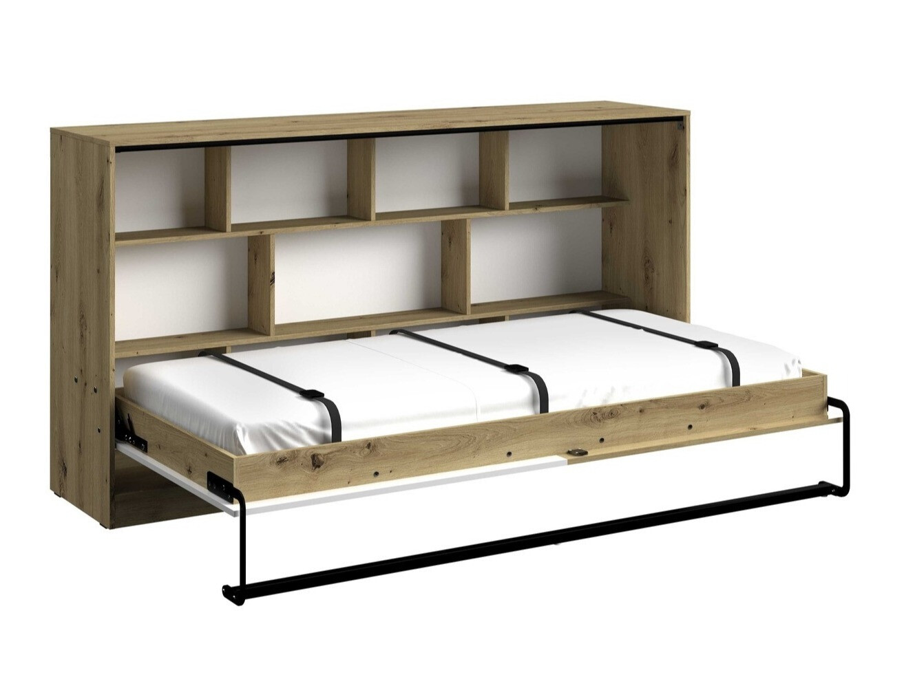 Lit escamotable Mirelbu 114 (Chêne Artisan + Blanc brillant + Gris)