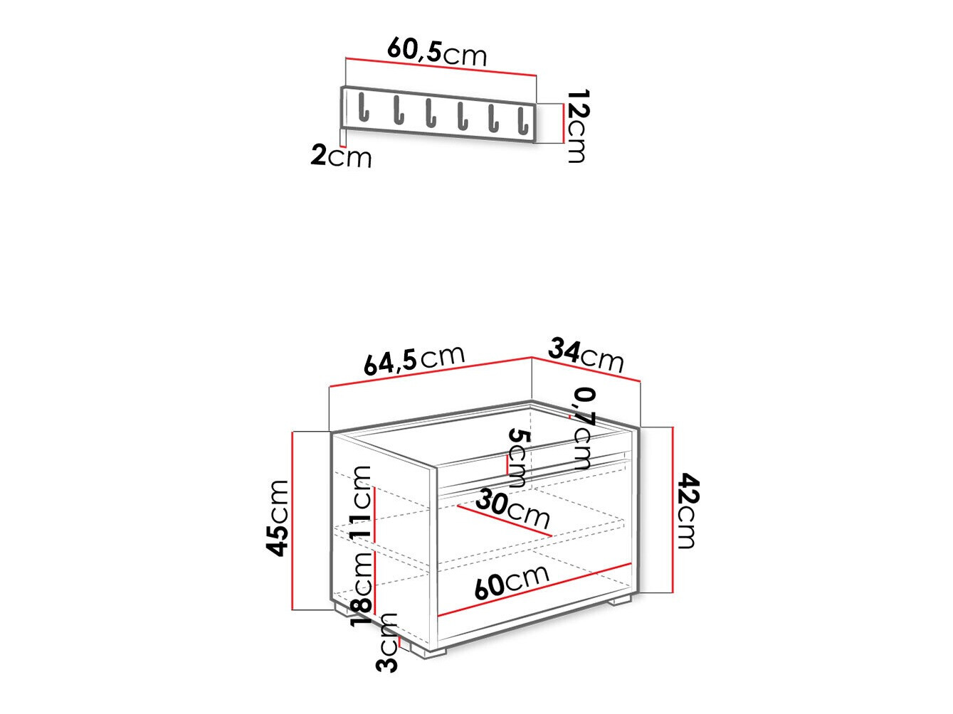 Meuble d'entrée Comfivo Pinus VII (Blanc + Manila 04)