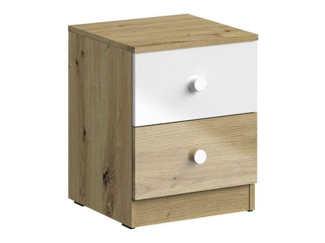 Table de chevet Mirelbu 108 (Chêne Artisan + Blanc brillant)