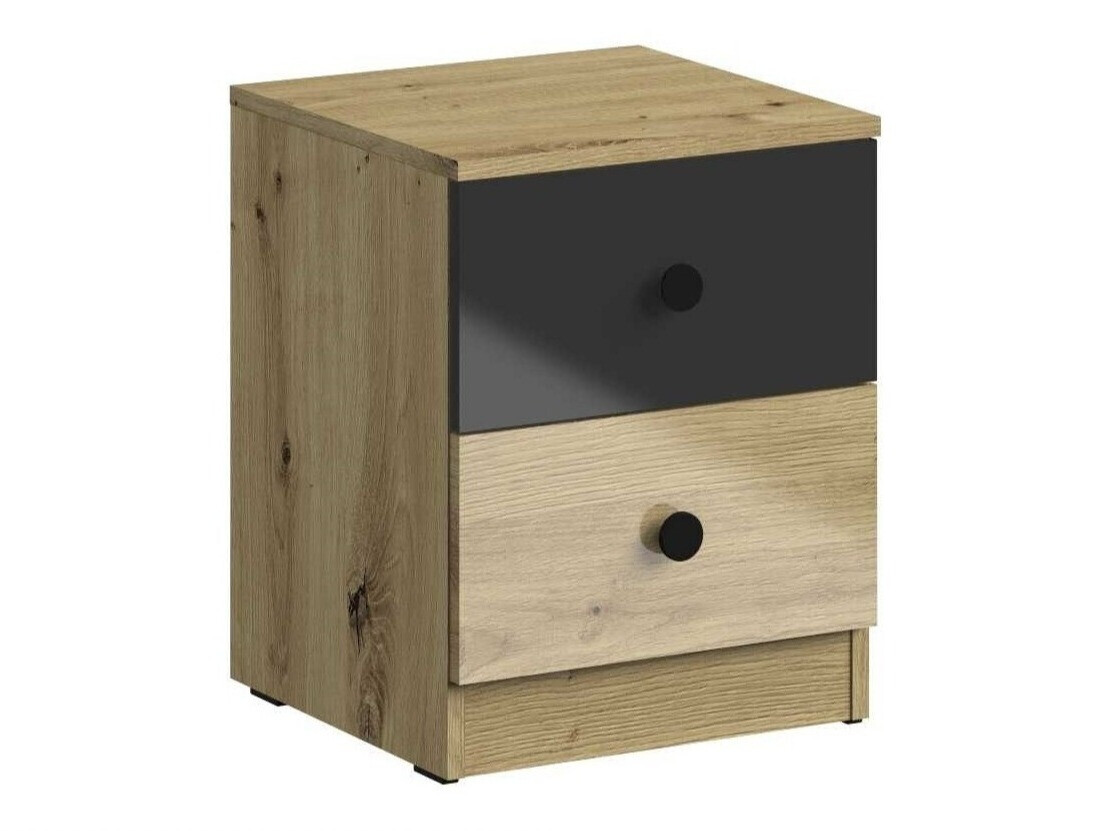 Table de chevet Mirelbu 108 (Chêne Artisan + Noir brillant)