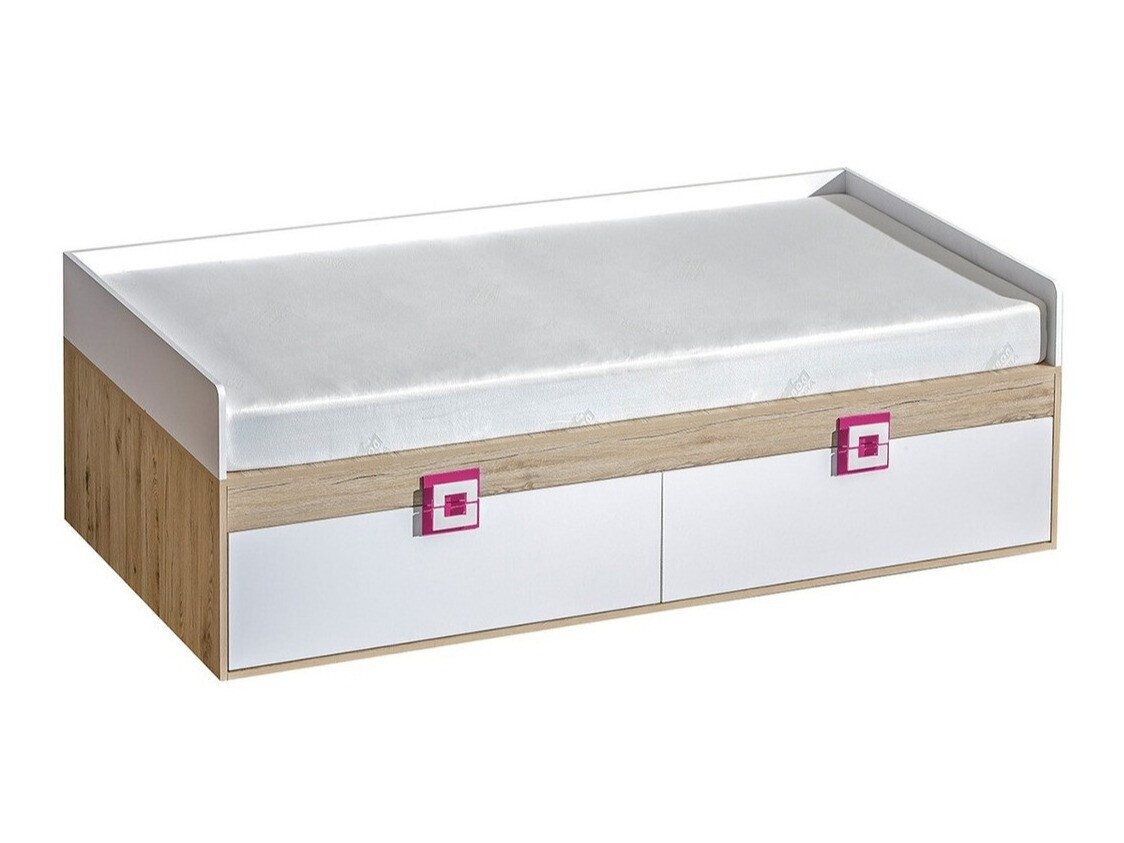 Lit Balvire 113 (Chêne clair + Blanc + Rose)