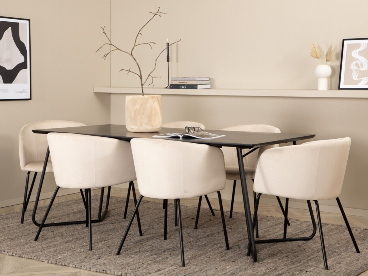 Salle à manger complète Dallas 2569 (Crème + Noir)