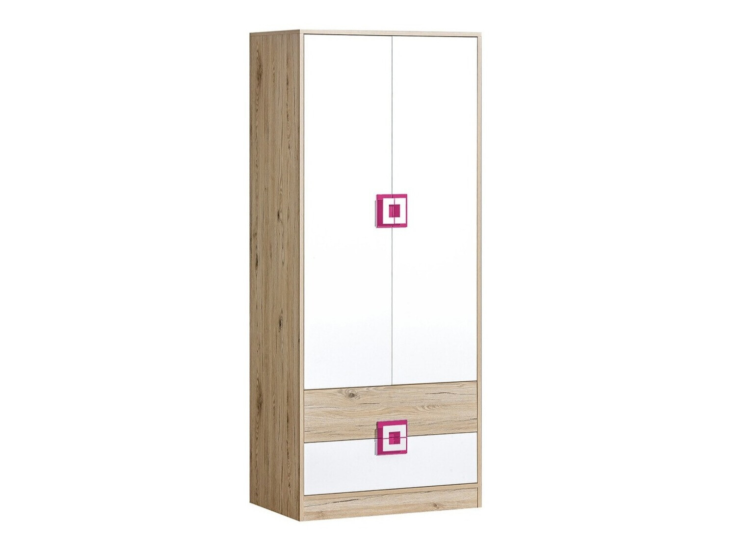 Armoire Balvire 102 (Chêne clair + Blanc + Rose)