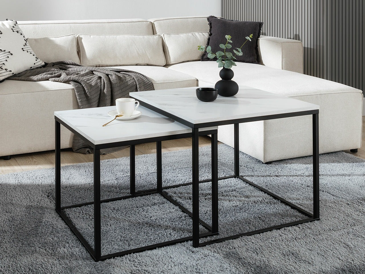 Ensemble tables basses Providence T103 (Noir + Marbre blanc)