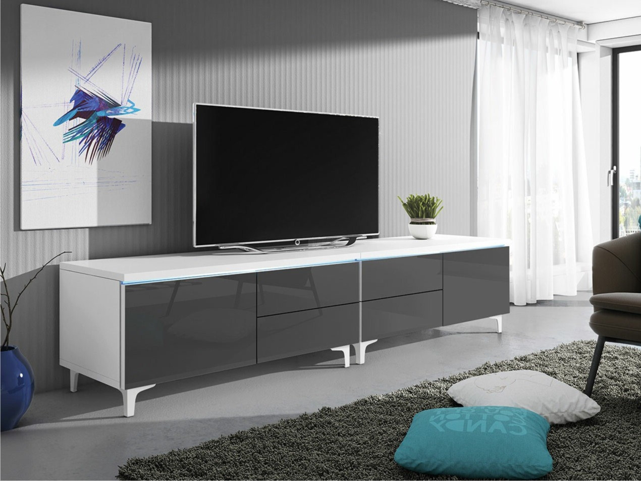 Meuble TV Hortus I (Blanc + Gris brillant)