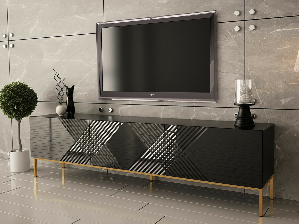 Meuble TV Levelbu 103 (Noir + Noir brillant)