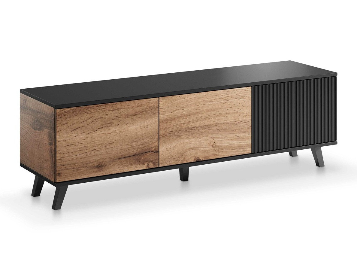 Meuble TV Luelia 116 (Noir + Chêne wotan)