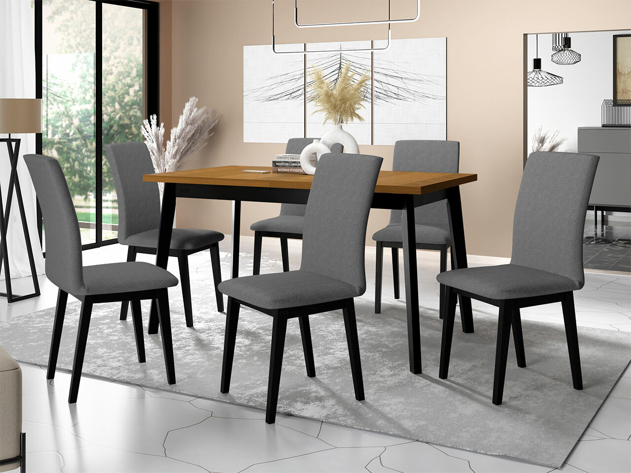 Salle à manger complète Victorville 288 (Chêne petit-fils + Noir)