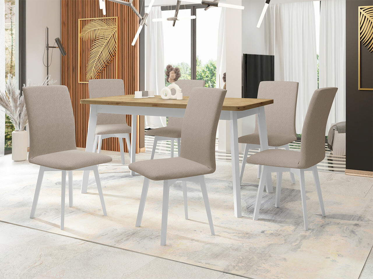 Salle à manger complète Victorville 291 (Chêne Artisan + Blanc)