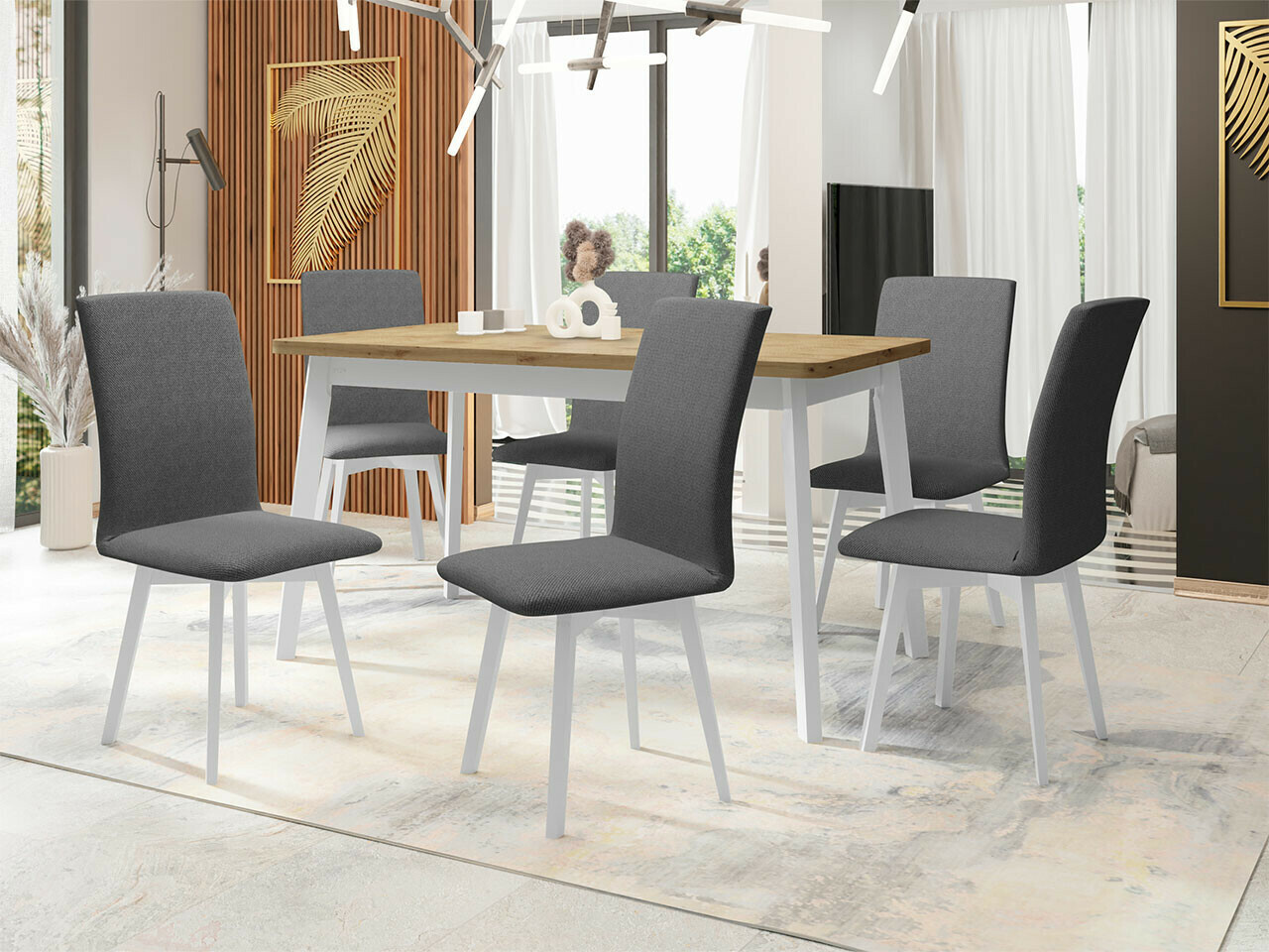 Salle à manger complète Victorville 291 (Chêne Artisan + Blanc)