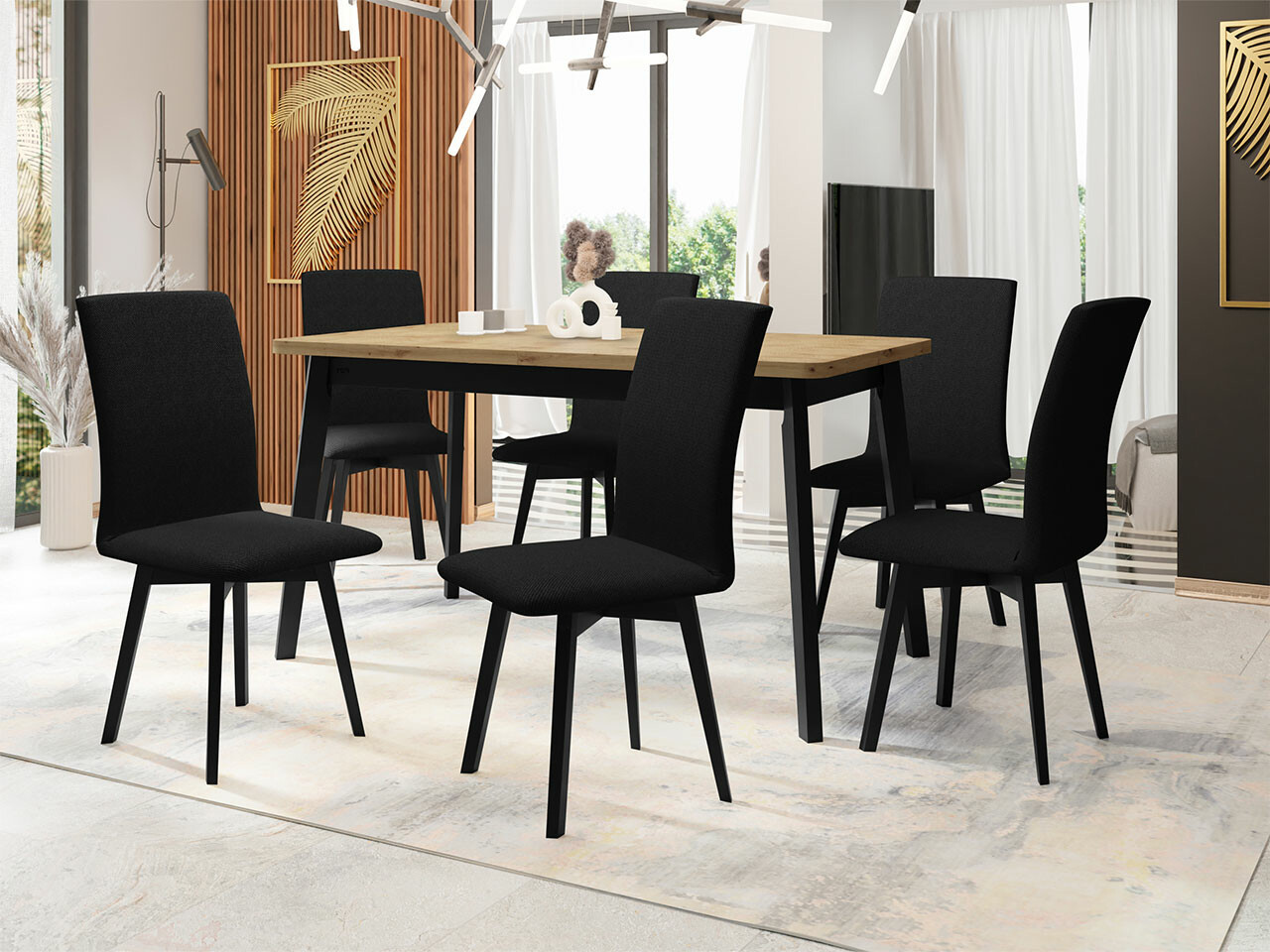 Salle à manger complète Victorville 292 (Chêne Artisan + Noir)