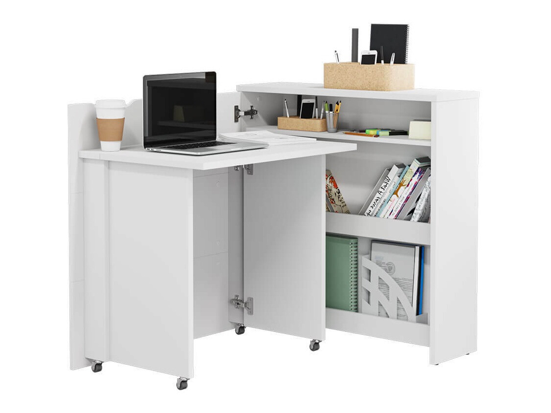 Bureau d'angle Concept Lenart II (Blanc + Blanc brillant)