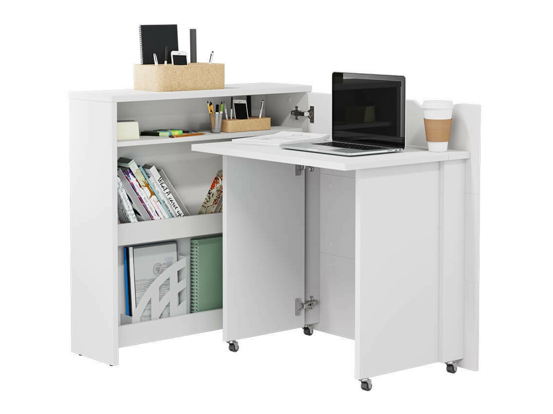 Bureau d'angle Concept Lenart II (Blanc + Blanc brillant)