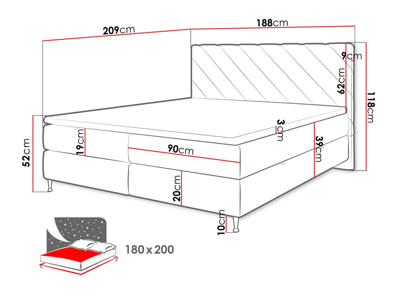 Lit boxspring ComfiDream Onaona (Fresh 11)