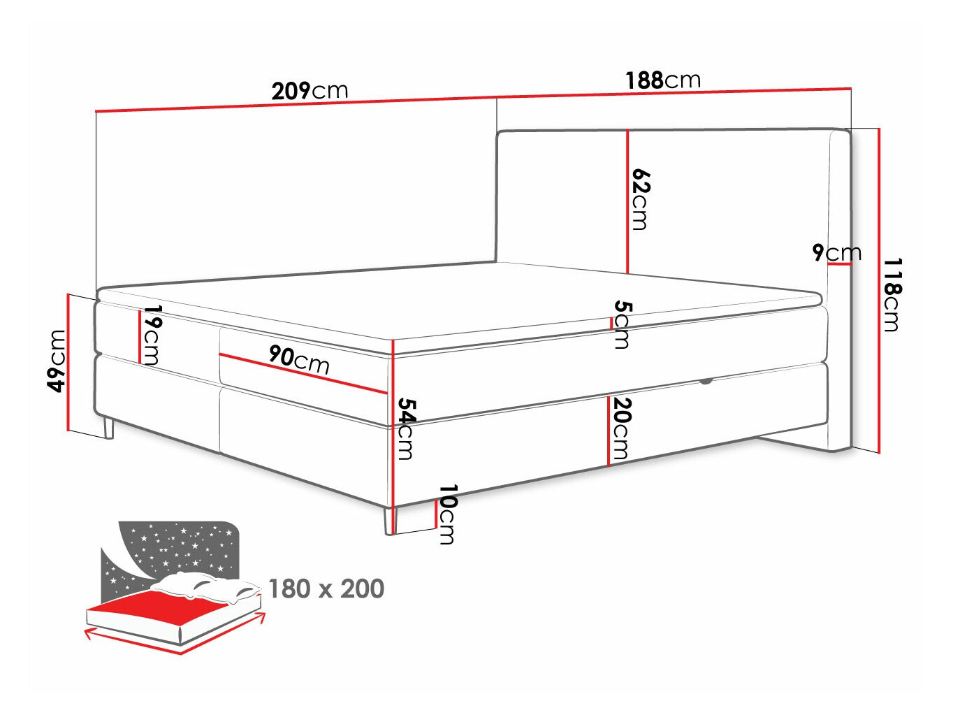 Lit boxspring ComfiDream Miraara (Poso 05 + Kronos 05)
