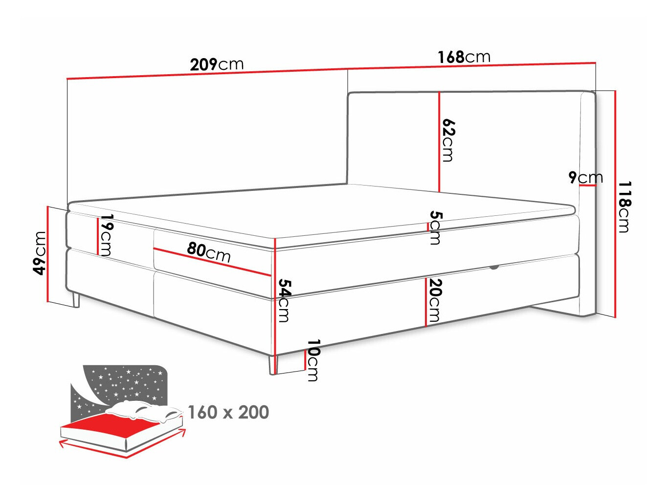 Lit boxspring ComfiDream Miraara (Poso 14 + Kronos 14)