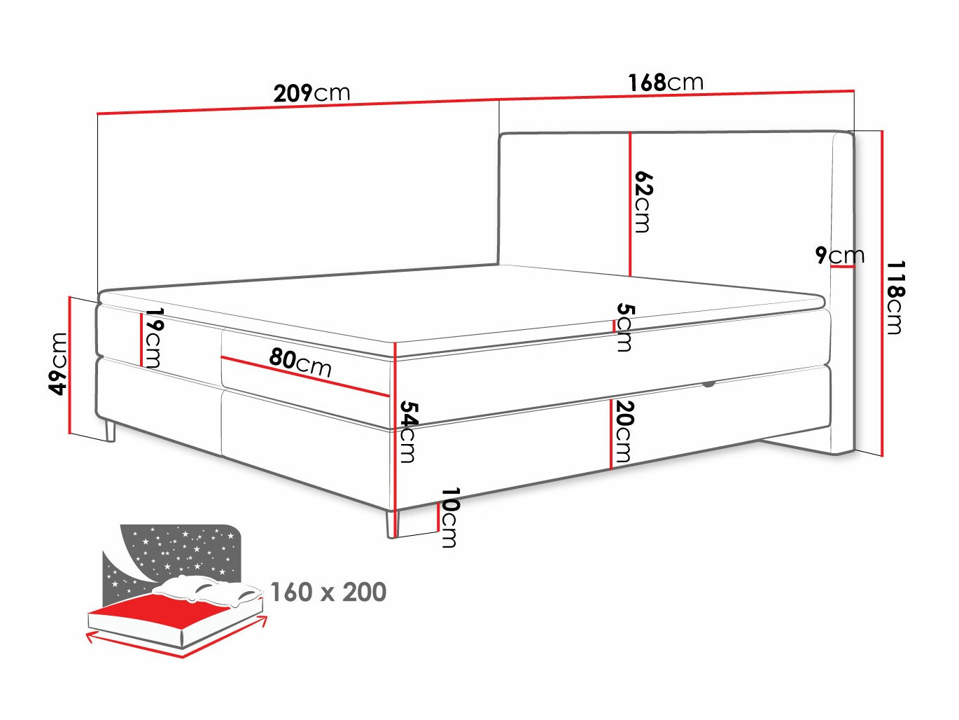 Lit boxspring ComfiDream Miraara (Poso 27 + Kronos 27)