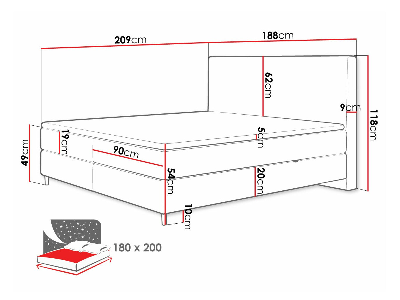 Lit boxspring ComfiDream Miraara (Poso 27 + Kronos 27)