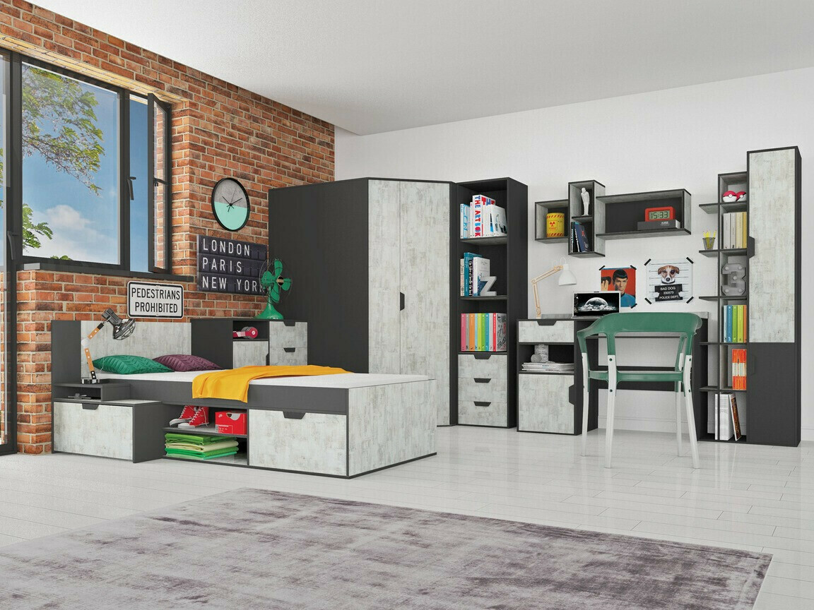 Armoire d'angle Tenmele 100 (Gris + Graphite)