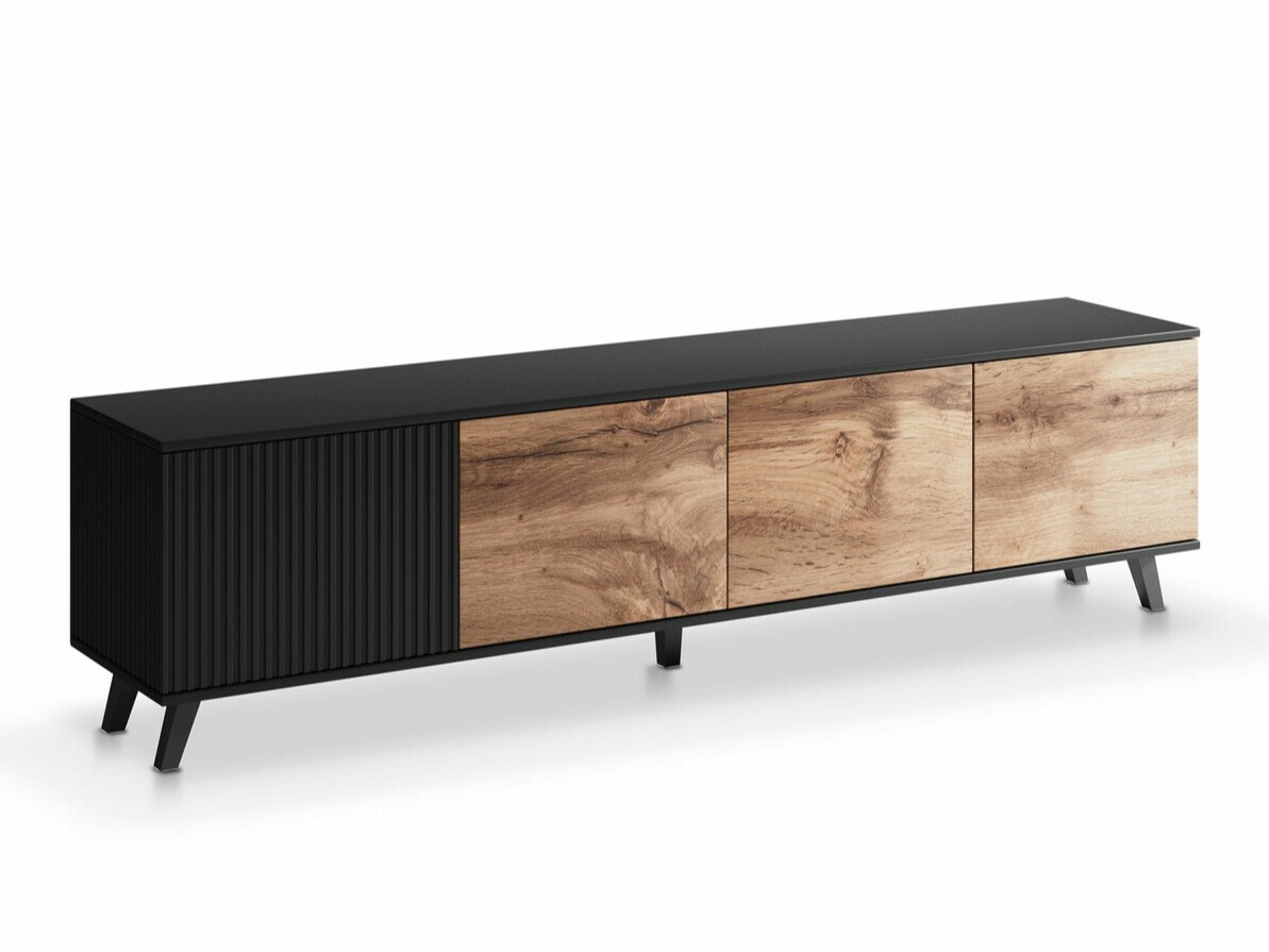 Meuble TV Luelia 114 (Noir + Chêne wotan)