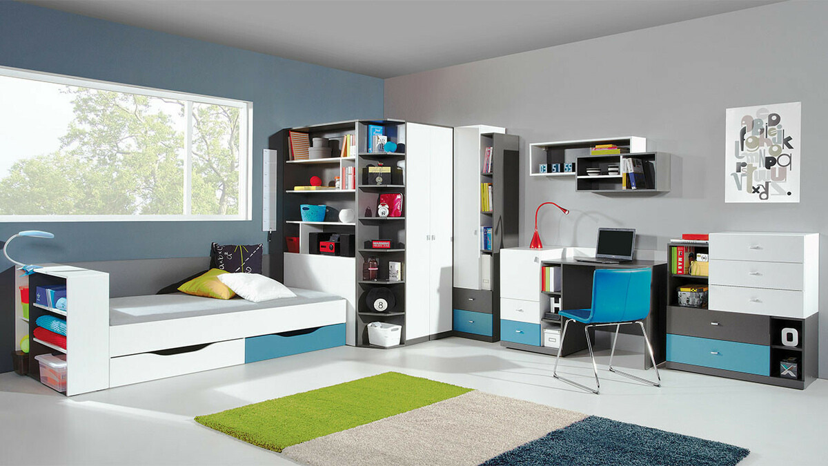 Bureau Omaha F120 (Graphite + Blanc + Turquoise)