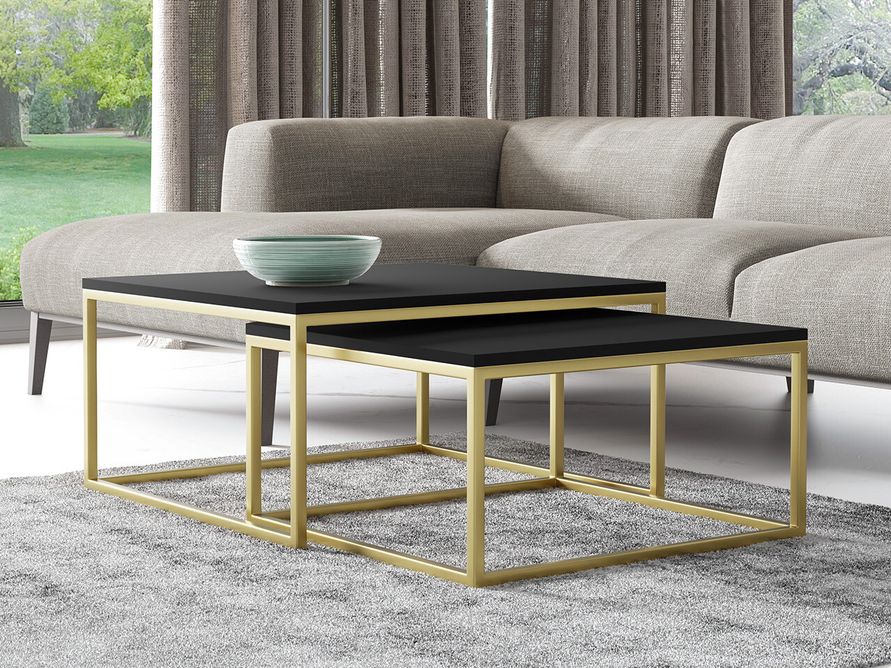 Ensemble tables basses Oswego 102 (Noir + Doré)