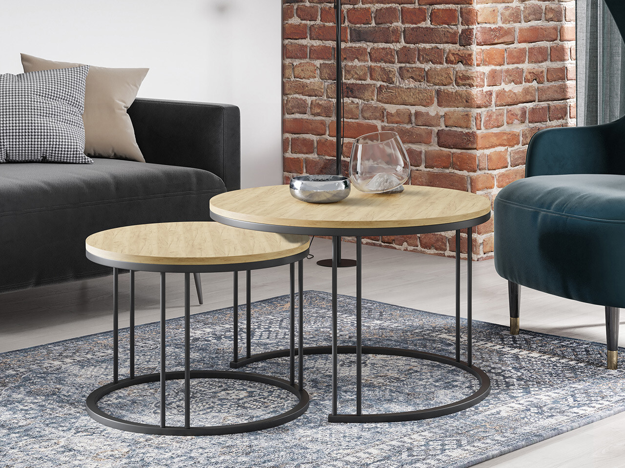 Ensemble tables basses Oswego 105 (Craft chêne + Noir)