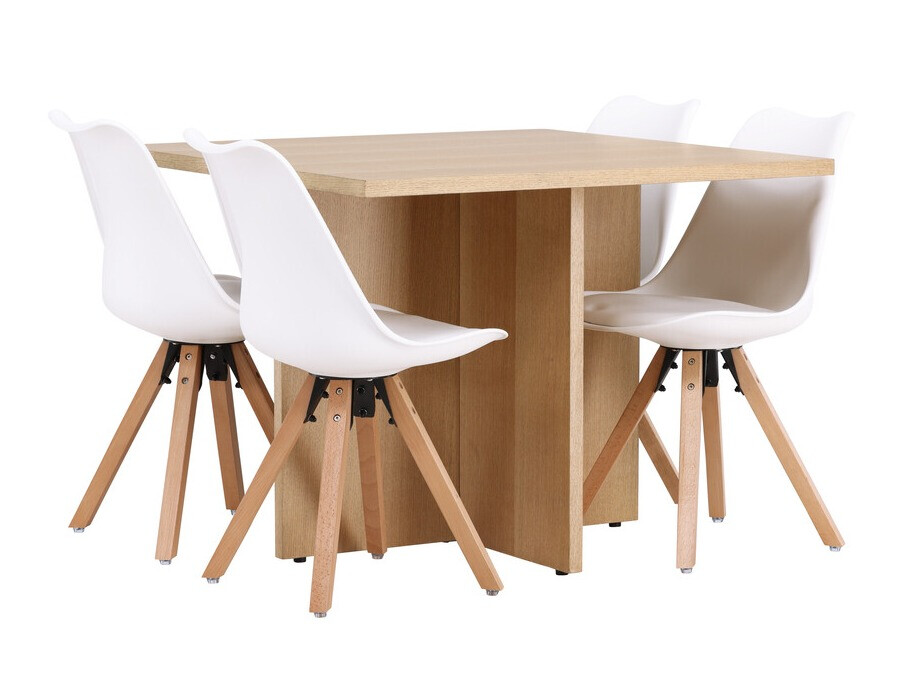 Salle à manger complète Dallas 4001 (Blanc + Clair bois)