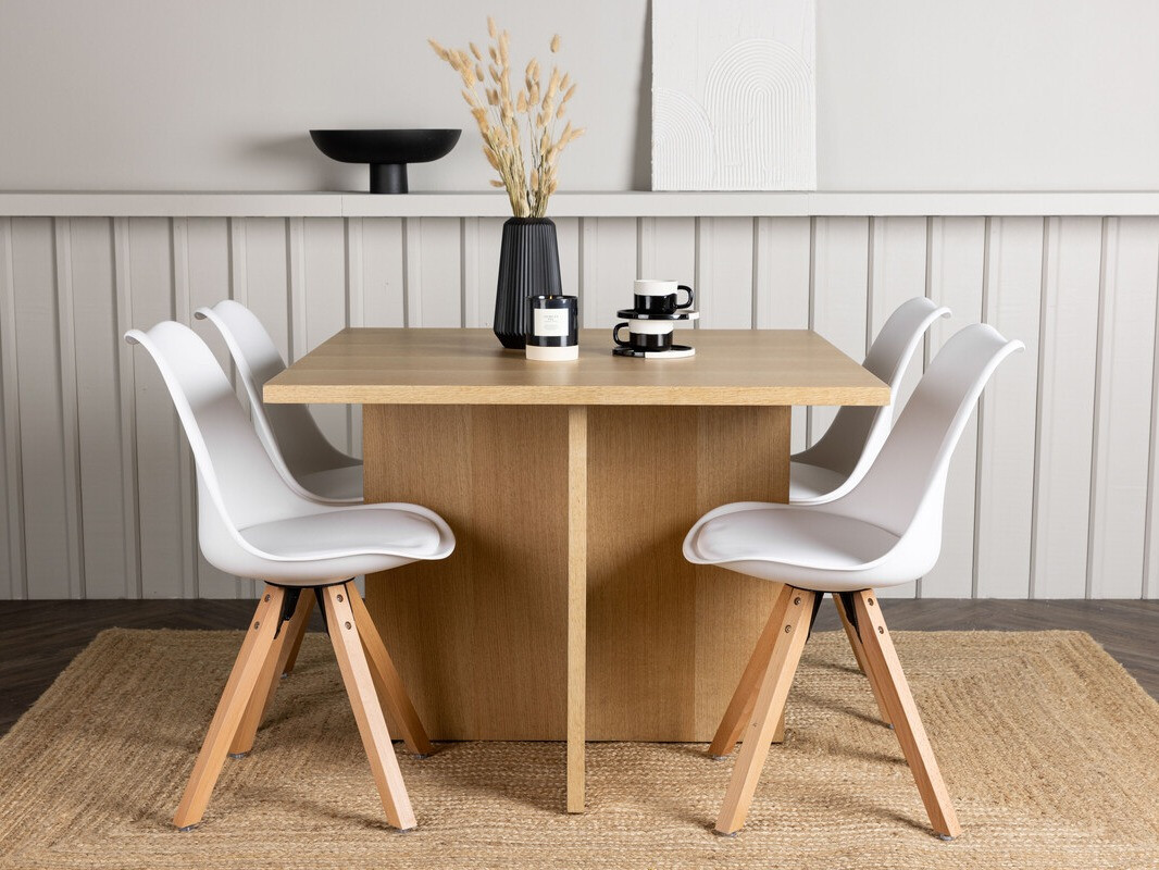 Salle à manger complète Dallas 4001 (Blanc + Clair bois)