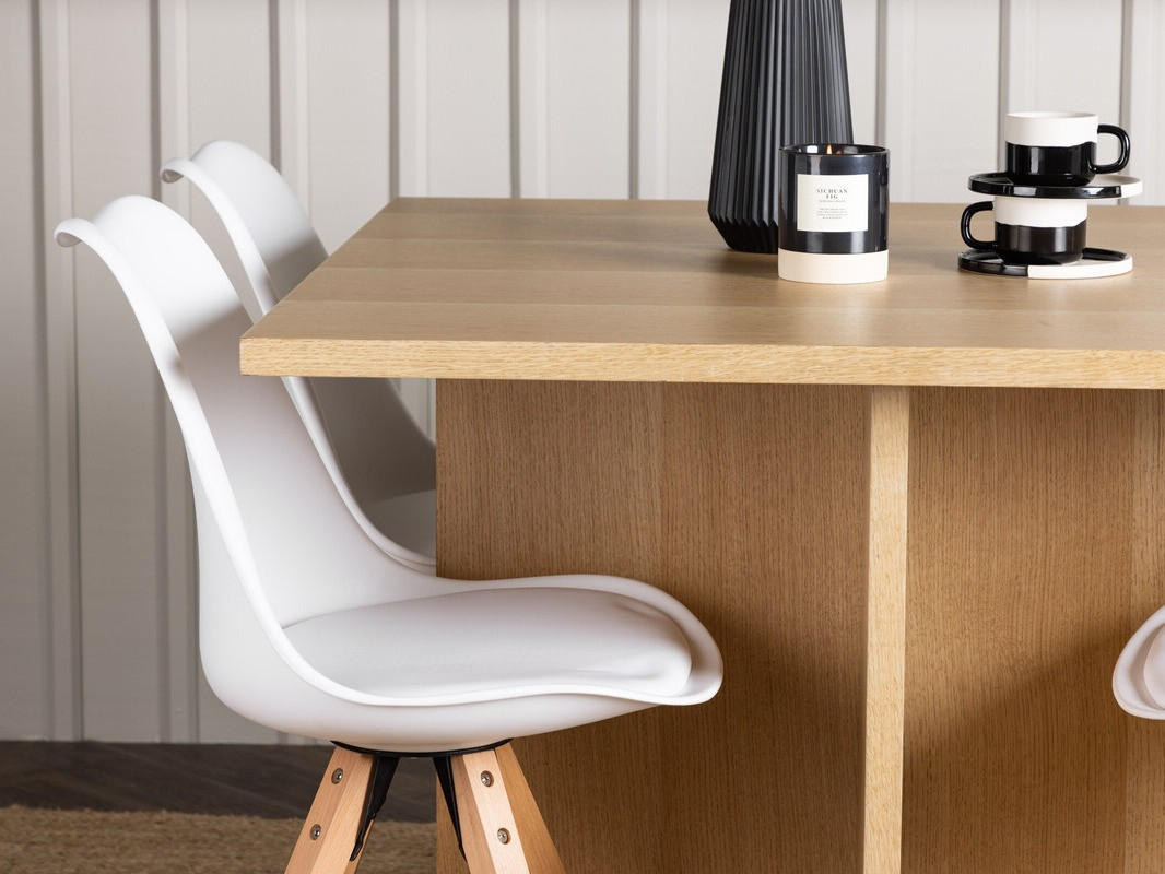 Salle à manger complète Dallas 4001 (Blanc + Clair bois)
