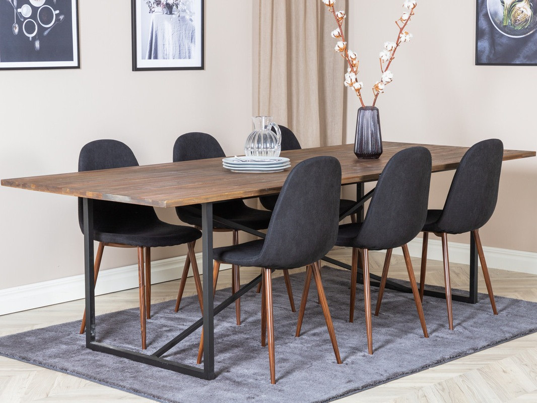 Salle à manger complète Dallas 4076 (Noir + Noix)