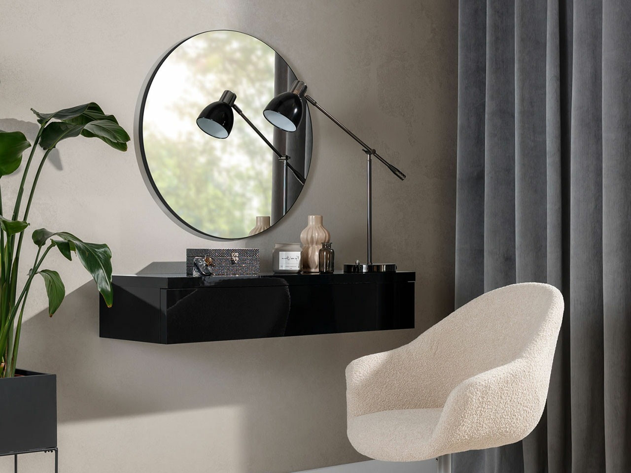 Coiffeuse Delpher I (Noir + Noir brillant)