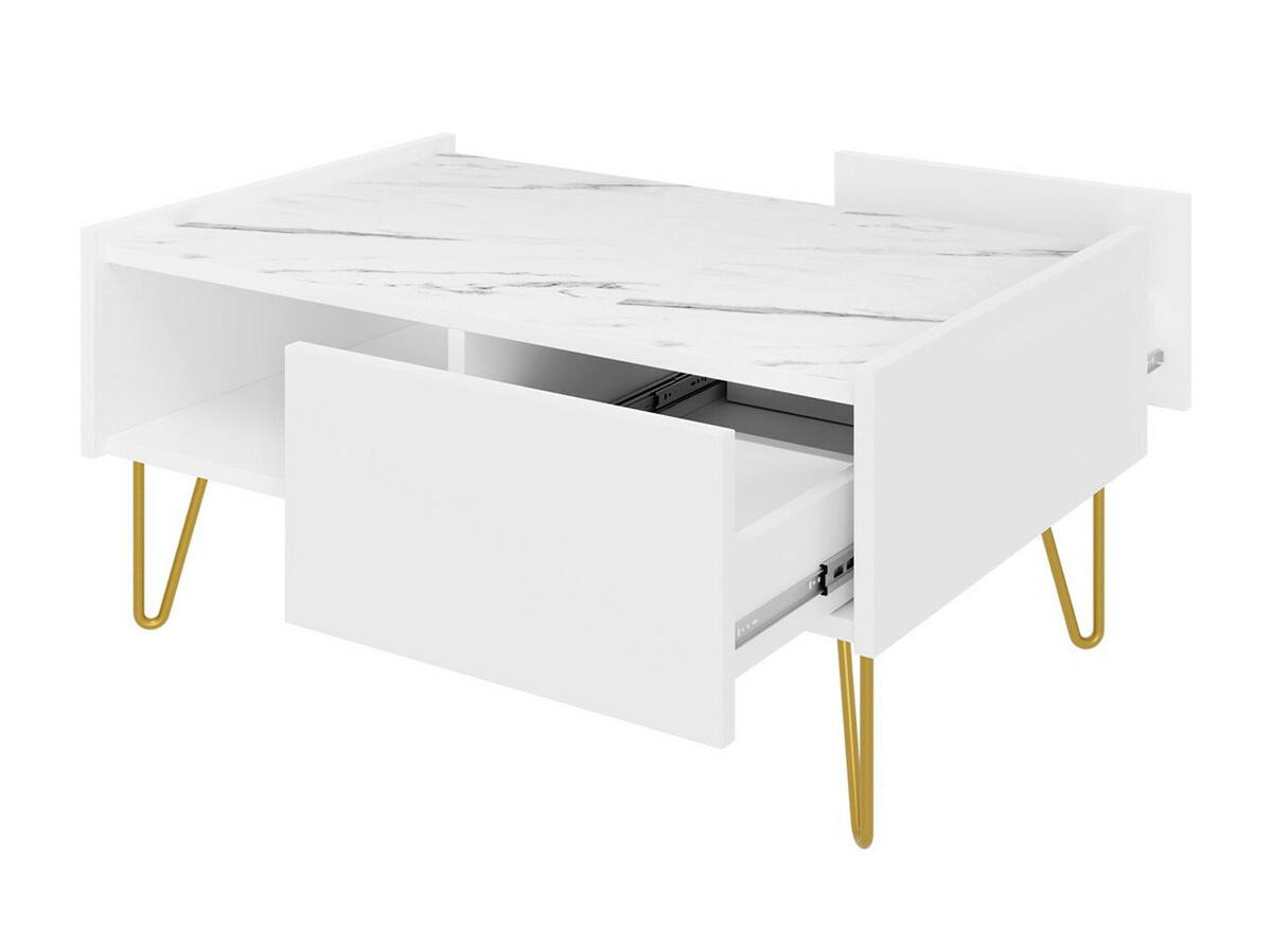 Ensemble de salon Levdale 105 (Blanc + Marbre blanc)