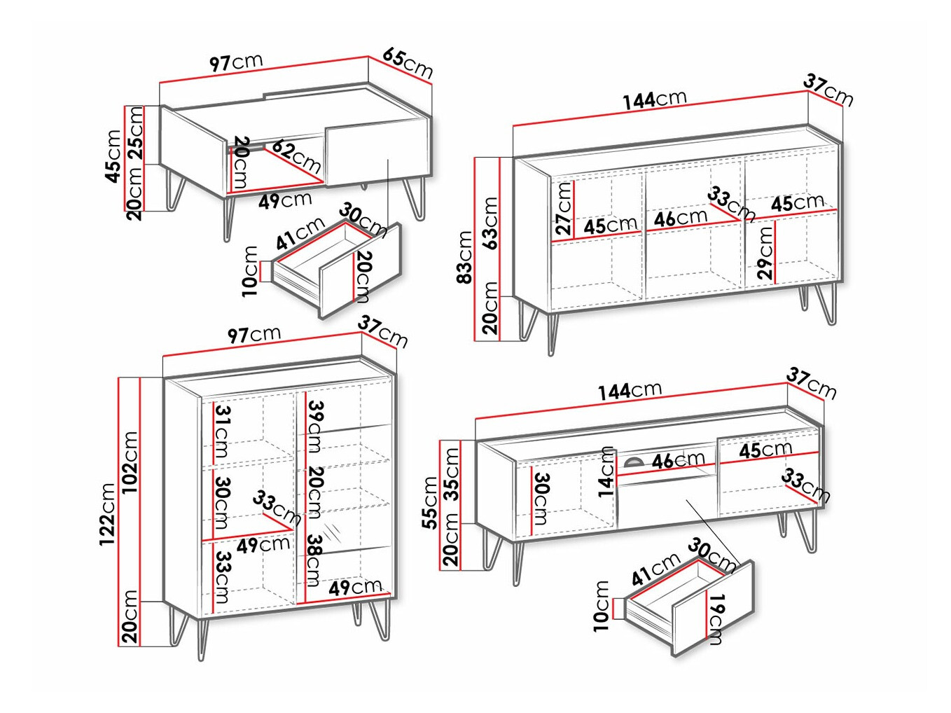 Ensemble de salon Levdale 105 (Blanc + Marbre blanc)