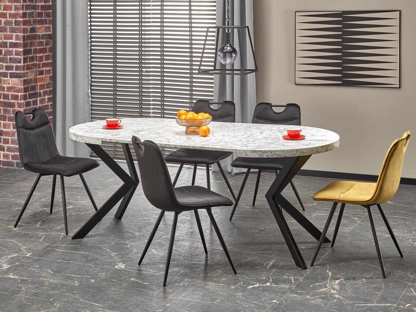 Table Houston 1495 (Marbre blanc + Noir)