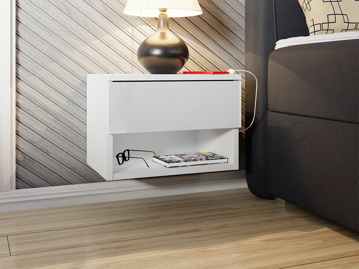Table de chevet Papilix (Blanc + Blanc brillant)