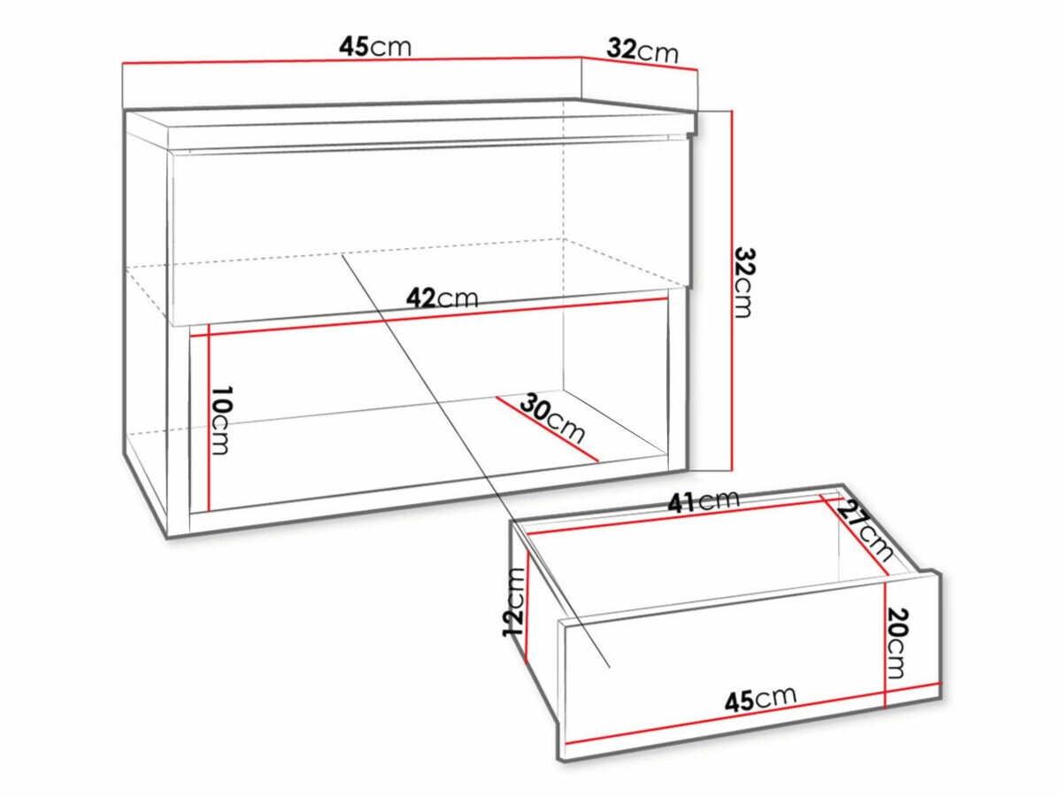 Table de chevet Papilix (Blanc + Blanc brillant)