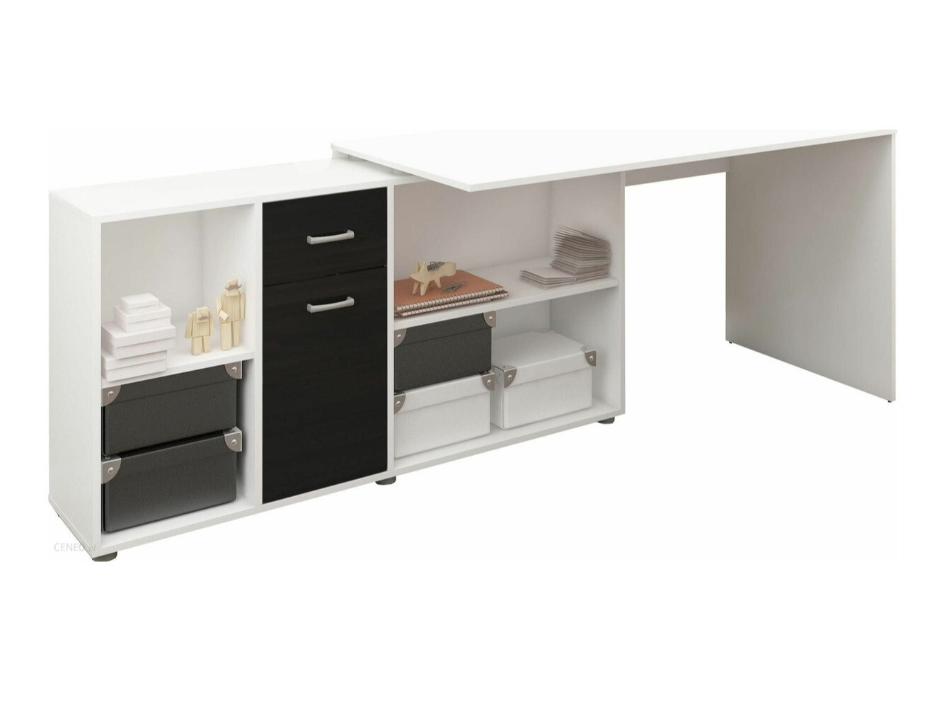 Bureau d'angle Gilroy 113 (Blanc + Noir brillant)