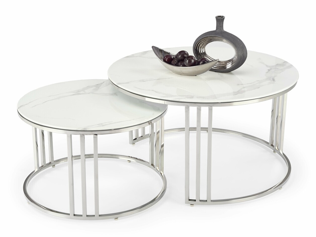 Ensemble tables basses Houston 1503 (Argent + Marbre blanc)